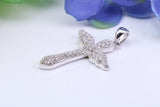 33 mm Long Cubic Zirconia Encrusted Cross Necklace, made from solid Sterling Silver