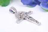 45 mm Long Cubic Zirconia Encrusted Crucifix Necklace, made from solid Sterling Silver