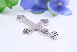 48 mm Long Cubic Zirconia Encrusted Cross Necklace, made from solid Sterling Silver