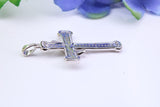 37 mm Long Cubic Zirconia Encrusted Cross Necklace, made from solid Sterling Silver