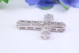 Chunky 37 mm Long Cubic Zirconia Encrusted Cross Necklace, made from solid Sterling Silver
