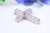 Chunky 37 mm Long Cubic Zirconia Encrusted Cross Necklace, made from solid Sterling Silver