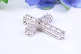 Chunky 37 mm Long Cubic Zirconia Encrusted Cross Necklace, made from solid Sterling Silver
