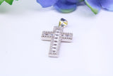 30 mm Long Cubic Zirconia Encrusted Cross Necklace, made from solid Sterling Silver