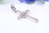 44 mm Long Cubic Zirconia Encrusted Cross Necklace, made from solid Sterling Silver