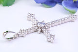 65 mm Long Cubic Zirconia Encrusted Cross Necklace, made from solid Sterling Silver