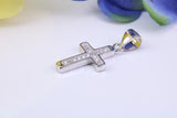 Small Cubic Zirconia set Cross Necklace, made from solid Sterling Silver