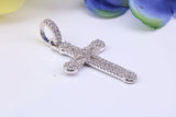 34 mm Long Cubic Zirconia Encrusted Cross Necklace, made from solid Sterling Silver