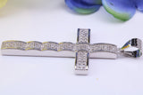 50 mm Long Cubic Zirconia Encrusted Cross Necklace, made from solid Sterling Silver