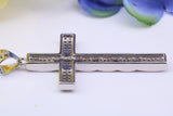 50 mm Long Cubic Zirconia Encrusted Cross Necklace, made from solid Sterling Silver
