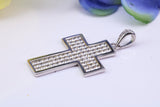 35 mm Long Cubic Zirconia Encrusted Cross Necklace, made from solid Sterling Silver