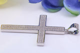50 mm Long Cubic Zirconia Encrusted Cross Necklace, made from solid Sterling Silver