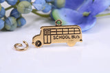 School Bus Charm, Made from Solid Cast Yellow Gold, British Hallmarked