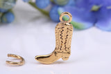 Cowboy Boot Charm, Made from Solid Cast Yellow Gold, British Hallmarked