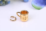 Baby Mug Charm, Made from Solid Yellow Gold, British Hallmarked, Complete with Attachment Link