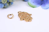 Hamsa Hand Charm, Made from Solid Cast Yellow Gold, British Hallmarked