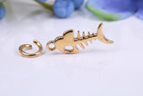 Fishbone Charm, Made from Solid Cast Yellow Gold, British Hallmarked, Complete with Attachment Link