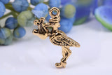 Stork Delivering Baby Charm, Made from Solid Cast Yellow Gold, British Hallmarked, Complete with Attachment Link