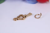 Key Charm, Traditional Charm, Made from Solid Cast Yellow Gold, British Hallmarked