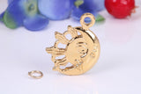Sun and Moon Charm, Made from Solid Cast Yellow Gold, British Hallmarked