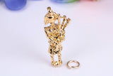 Scottish Bagpiper Charm, Traditional Charm, Made from Solid Cast Yellow Gold, British Hallmarked