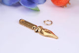 Fountain Pen Nib Charm, Made from Solid Cast Yellow Gold, British Hallmarked