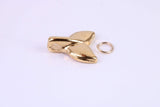 Whale Tail Charm, Made from Solid Cast Yellow Gold, British Hallmarked, Complete with Attachment Link