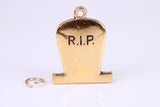 R I P Tombstone Charm, Made from Solid Cast Yellow Gold, British Hallmarked, Complete with Attachment Link