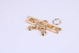 Airplane Charm, Traditional Charm, Made from Solid Cast Yellow Gold, British Hallmarked, Complete with Attachment Link