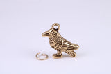 Raven Charm, Made from Solid Cast Yellow Gold, British Hallmarked, Complete with Attachment Link