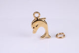 Dolphin Charm, Made from Solid Yellow Gold, British Hallmarked, Complete with Attachment Link