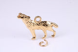 Howling Wolf Charm, Made from Solid Yellow Gold, British Hallmarked, Complete with Attachment Link