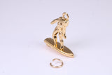 Surfing Girl Charm, Made from Solid Cast Yellow Gold, British Hallmarked, Complete with Attachment Link