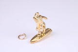 Surfing Girl Charm, Made from Solid Cast Yellow Gold, British Hallmarked, Complete with Attachment Link
