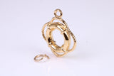 Lifebuoy Charm, Made from Solid Cast Yellow Gold, British Hallmarked, Complete with Attachment Link
