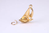 Sailing Dingy Charm, Made from Solid Yellow Gold, British Hallmarked, Complete with Attachment Link