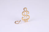 Dollar Sign Charm, Made from Solid Yellow Gold, British Hallmarked, Complete with Attachment Link