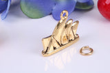 Sidney Opera House Charm, Made from Solid Cast Yellow Gold, British Hallmarked