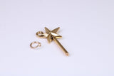 Princess Magic Wand Charm, Made from Solid Yellow Gold, British Hallmarked, Complete with Attachment Link