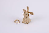 Windmill Charm, Traditional Charm, Made from Solid Yellow Gold, British Hallmarked, Complete with Attachment Link