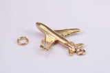 Jumbo Jet 747 Charm, Traditional Charm, Made from Solid Yellow Gold, British Hallmarked, Complete with Attachment Link