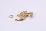 Emu Charm, Made from Solid Cast Yellow Gold, British Hallmarked, Complete with Attachment Link