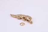Crocodile Charm, Made from Solid Cast Yellow Gold, British Hallmarked, Complete with Attachment Link