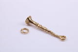 Flute Charm, Traditional Charm, Made from Solid 9ct Yellow Gold, British Hallmarked, Complete with Attachment Link
