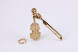Violin Charm, Made From Solid Cast Yellow Gold, British Hallmarked, Complete with Attachment Link