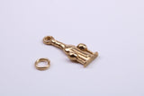 Wine Bottle and Glasses Charm, Made from Solid Cast Yellow Gold, British Hallmarked, Complete with Attachment Link