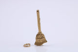 Witches Broom Stick Charm, Made from Solid Cast Yellow Gold, British Hallmarked, Complete with Attachment Link