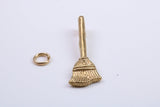 Witches Broom Stick Charm, Made from Solid Cast Yellow Gold, British Hallmarked, Complete with Attachment Link