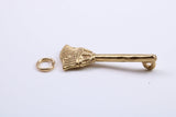 Witches Broom Stick Charm, Made from Solid Cast Yellow Gold, British Hallmarked, Complete with Attachment Link