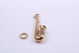 Saxophone Charm, Traditional Charm, Made from Solid 9ct Yellow Gold, British Hallmarked, Complete with Attachment Link